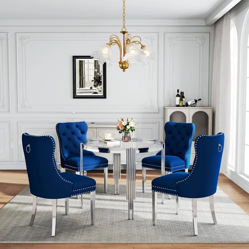 Vista 22 de Juego de mesa de comedor de cristal de 5 piezas para 4, mesa de cocina cuadrada de 37 pulgadas con 4 sillas tapizadas de terciopelo negro, mesa
