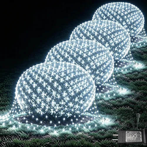 Vista 39 de Pooqla Luces de red solar, 10 x 10 pies, 280 luces LED de red para cenador al aire libre con 8 modos, funciona con energía solar y USB, impermeable