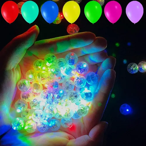 Vista 6 de 50 piezas Luces LED para Globos, Mini Luces de Bolas Redondas Moradas Largo Tiempo de Espera Luces de Bola Intermitentes para Globo Linterna