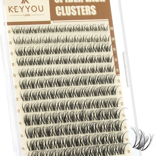 Vista 6 de Kit de extensión de pestañas KEYYOU 144 piezas con aplicador de pegamento y sello, racimos de pestañas Air Touch con removedor, rizo D, kit
