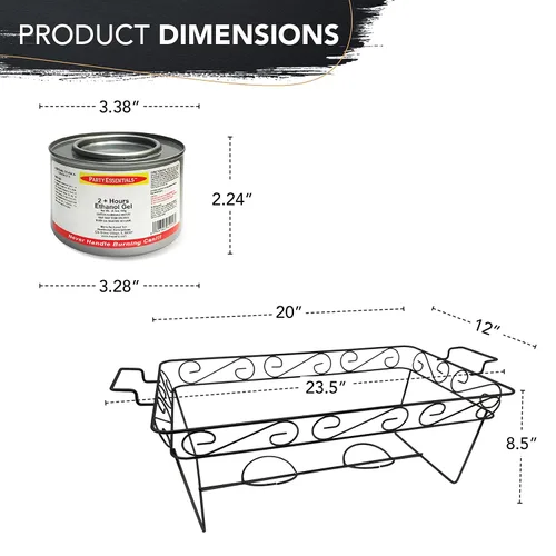 Vista 4 de Party Essentials Kit de servicio de bufé Elegance de 33 piezas, incluye estantes negros para rozar, sartenes de aluminio, sartenes de agua, latas