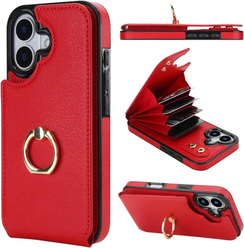 Vista 9 de Folosu Funda compatible con iPhone 17 con soporte para tarjetas, rotación de 360°, soporte de anillo de dedo con función atril, bloqueo RFID
