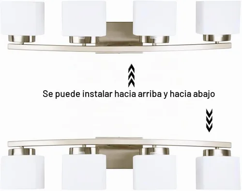 Vista 5 de Lámpara de tocador de níquel cepillado de 4 luces con pantalla de vidrio blanco para baño sobre espejo, 31.5 pulgadas