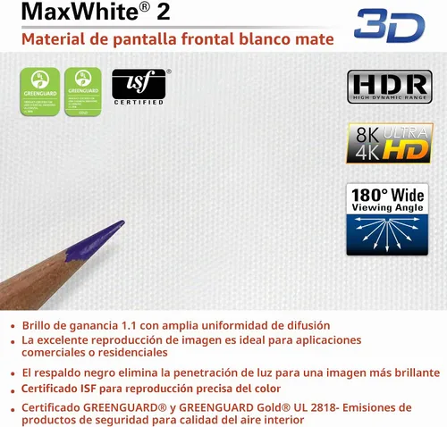Vista 6 de Pantalla retráctil para proyector, de la marca Elite Screens, 120 pulgadas, diagonal 4:3 Blanco