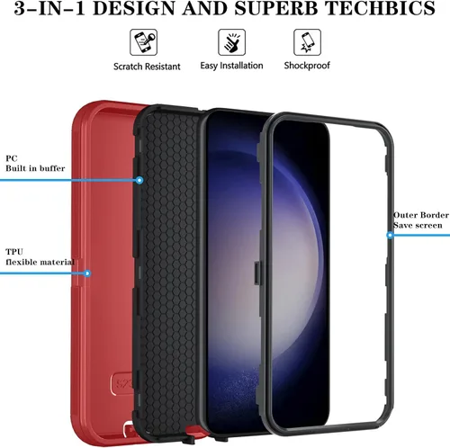 Vista 6 de ONOLA - Funda para Samsung Galaxy S24+ / S24 Plus, cubierta de 3 capas Rojo-negro
