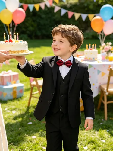 Vista 7 de Boy's Formal Suit Set, Slim Fit Suits for Kids, 5 Pieces Boys Tuxedo Set Negro (pajarita).