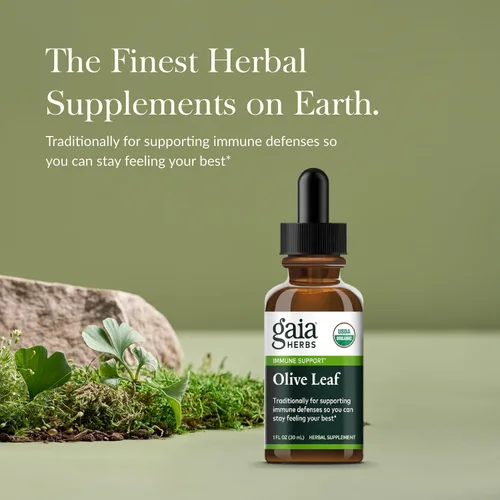 Vista 2 de Gaia Herbs - Suplemento de hierbas de apoyo inmunológico con extracto de hoja de olivo, certificado orgánico, 1 onza líquida (23 porciones)