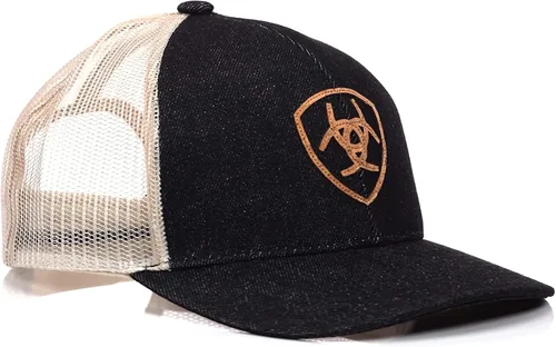 Vista 2 de ARIAT Gorra de mezclilla negra con logotipo de Snapback Shield para hombre