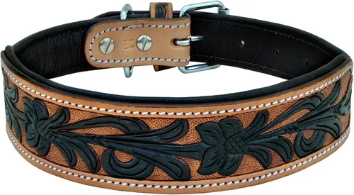 Vista 2 de Collar de cuero para perro estilo occidental, resistente, manual, ajustable, acolchado, suave para cachorros y perros grandes, 10AB116-XS