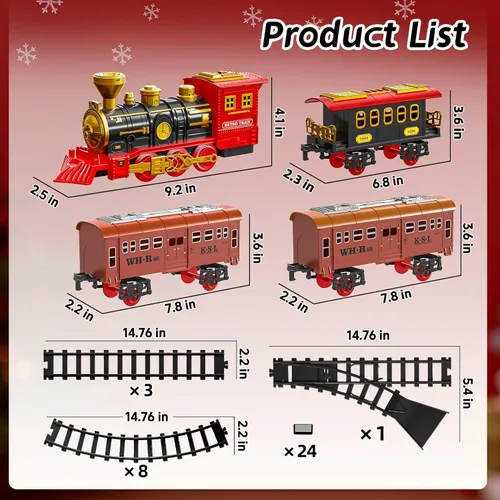 Vista 6 de Juego de tren eléctrico para niños, juguetes de tren de Navidad con humo, luz y sonido, pistas de tren de construcción de bricolaje debajo del árbol