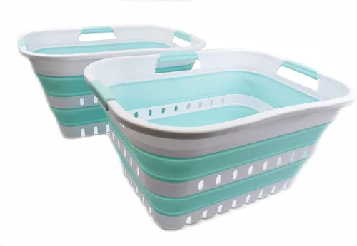 Vista 11 de SAMMART Juego de 2-30L (8 galones) cesta plegable de plástico para la ropa sucia – Contenedor/organizador plegable plegable – Cestas de ahorro