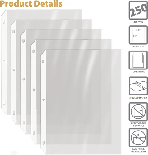 Vista 3 de GOLD SEAL 250 protectores de hojas de polietileno transparentes pesados de 8.5 x 11 pulgadas, extra resistentes, carga superior segura, 250