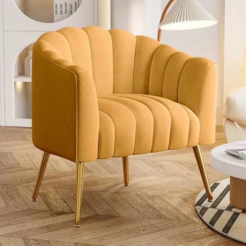 Vista 7 de Dewhut Silla de Acento de Sofá con Forma de Calabaza de Tamaño Grande, Sillas Tipo Barril Modernas y Cómodas Tapizadas en Terciopelo, Sillón