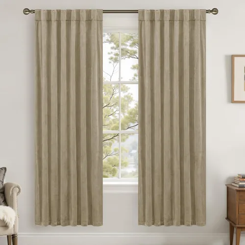 Vista 47 de LAMIT - Paneles de terciopelo beige para sala de estar de 72 pulgadas de largo, elegantes cortinas aisladas térmicamente e insonorizadas