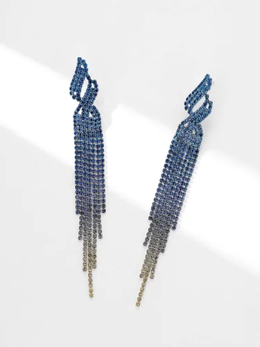 Vista 4 de Supra Diamanto Aretes largos de borla para mujeres y niñas, aretes largos de borla bohemia, aretes colgantes de diamantes de imitación, joyería