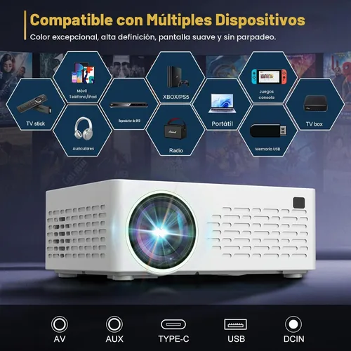 Vista 6 de Soporte inteligente para proyectores 4K, viene con un mini soporte, mini proyector con altavoz estéreo, proyector portátil Full HD, compatible