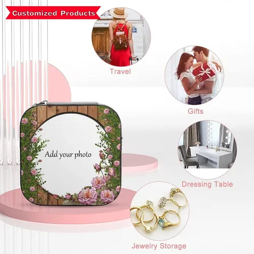 Vista 7 de SongYi Joyero de viaje personalizado, joyero personalizado con nombre y foto, organizador de joyas de viaje para mujeres, regalo para mamá, ella