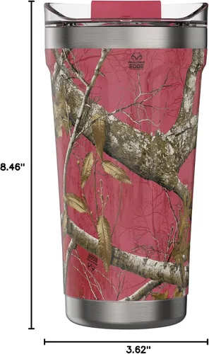Vista 4 de OtterBox Vaso elevado con tapa cerrada, 20 onzas (RealTree Flamingo Pink)