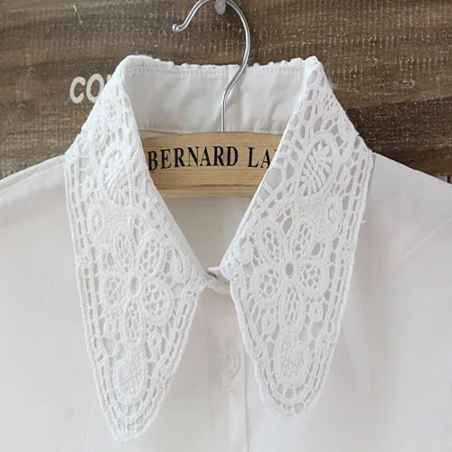 Vista 7 de YEKEYI 2 piezas de camisa de mujer con cuello falso de encaje, camisa media con cuello falso desmontable, puño de algodón, color blanco Collar2pcs-04