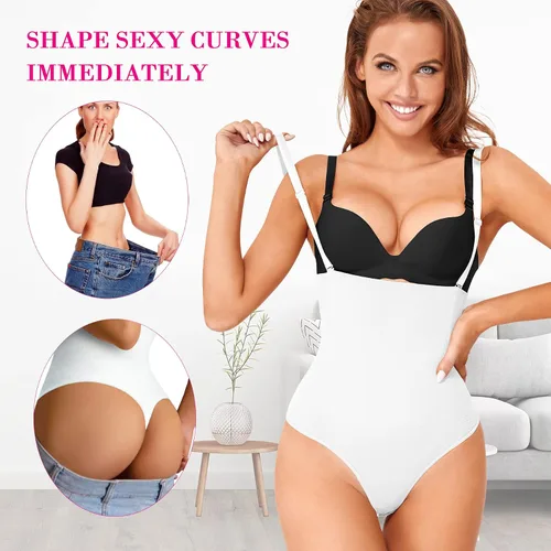 Vista 4 de Nebility Faja de entrenamiento de cintura para mujer, sin costuras, control de abdomen, faja de cuerpo abierta, busto
