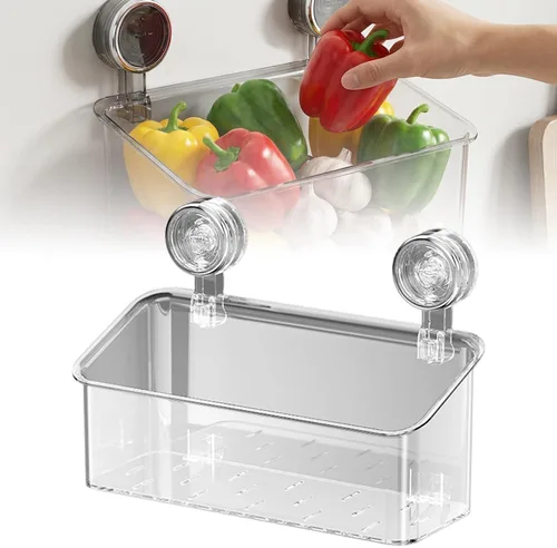 Vista 11 de Caja de almacenamiento de succión para baño sin taladros, potente soporte de almacenamiento de ventosa, organizador de ducha extraíble para colgar