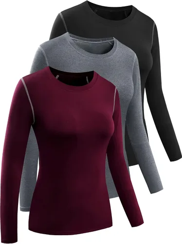 Vista 66 de CADMUS Paquete de 1 o 3 camisetas de entrenamiento de manga larga para mujer, camiseta de compresión de ajuste seco para correr