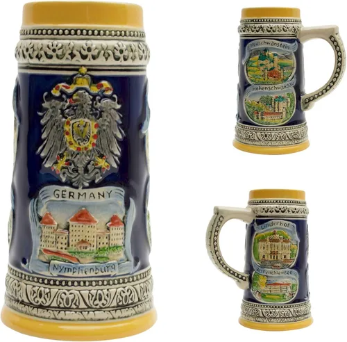Vista 4 de Essence of Europe Gifts 0,65 litros OktoberfestHaus Castillos y ciudades de Alemania Cerveza Stein Tankard Cerámica Alemana Regalos para Hombres
