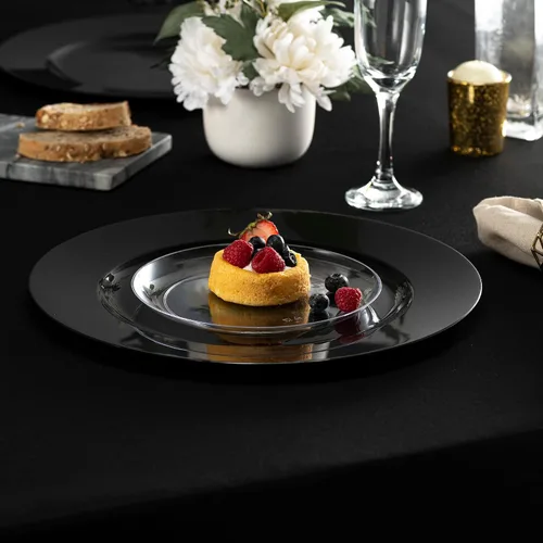 Vista 3 de ELEGANT DISPOSABLES Cargadores de fiesta negros de 13 pulgadas, platos y platos grandes, ideales para fiestas elegantes, bodas, vajilla, ideal