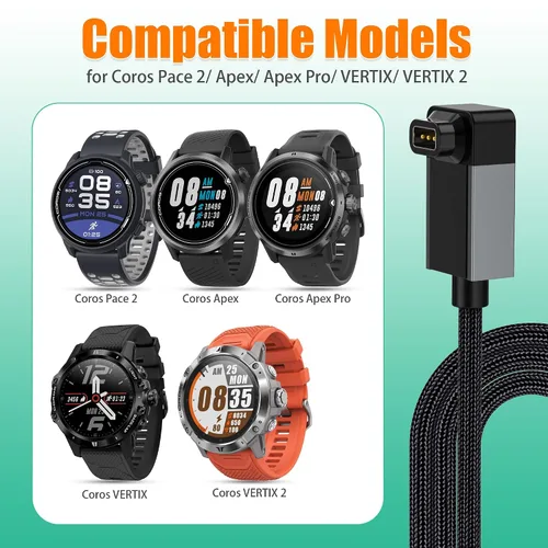 Vista 5 de AGVEE Cargador de 6.6 pies para reloj inteligente Coros, ángulo recto en Gris-oscuro