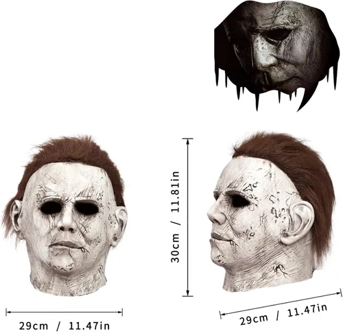 Vista 5 de Máscara de Halloween Michael Myers, máscara de látex aterradora para cosplay de adultos, ideal para fiestas de disfraces, Pascua, Halloween