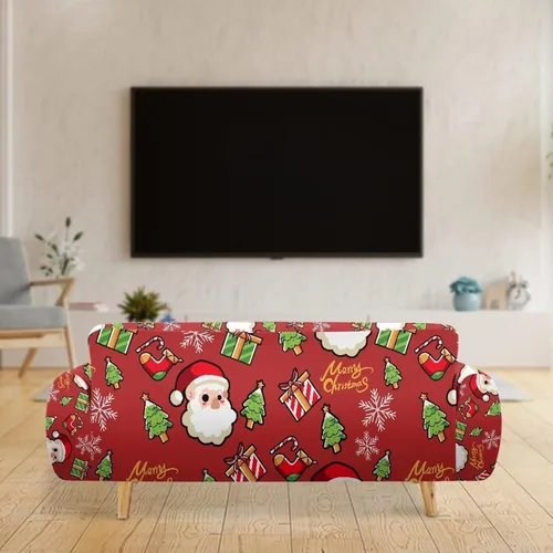 Vista 5 de GIFTPUZZ Funda de sofá roja navideña, protector de sofá con parte inferior elástica para sala de estar, dormitorio y decoración de oficina, elegante