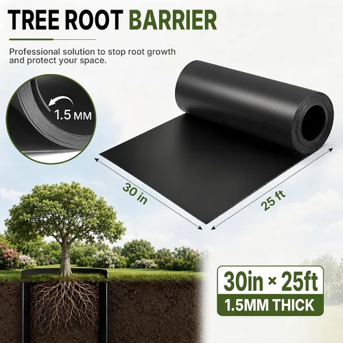 Vista 2 de Barrera de raíz de árbol de 18 pulgadas x 20 pies x 60 mil, barrera de raíz de hierba, barrera de bambú para bordes de jardín para bloques de bordes