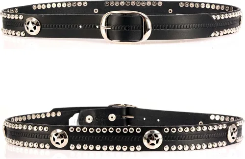 Vista 3 de Milwaukee Leather MP7131 Cinturón de motociclista de cuero negro con tachuelas cromadas con emblema de estrella, hebilla intercambiable, 1.5