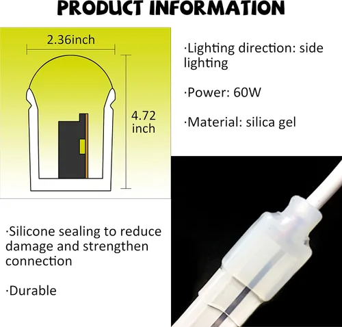 Vista 4 de DC12V 6500K - Cuerda de luz LED de neón de silicona blanca, impermeable para decoración de interiores y exteriores, letrero de bricolaje de 16.4 ft
