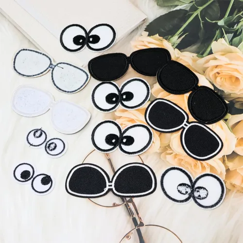 Vista 8 de Honbay 24 lentes de sol de dibujos animados blancos y negros, parches para coser, delicados apliques bordados para decoración de ropa y manualidades