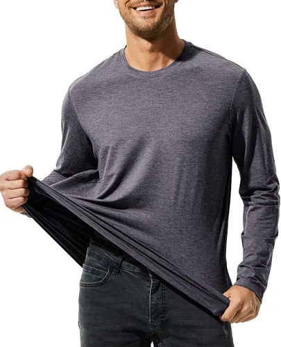 Vista 2 de MIER X-Sofort - Camisetas de manga larga para hombre, ligeras, súper suaves, atléticas, cuello redondo, para correr, descansar, entrenamiento casual