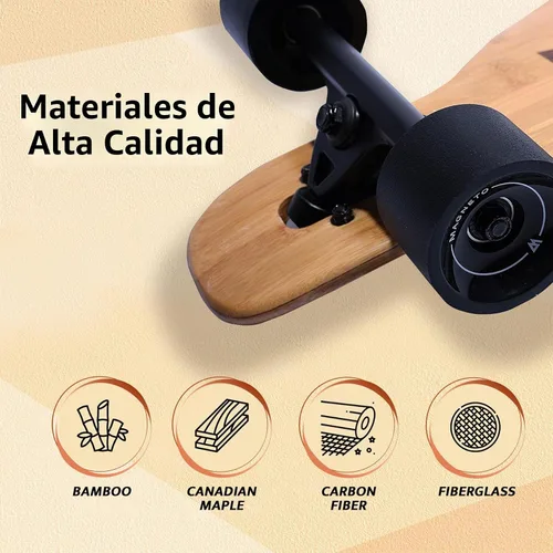 Vista 5 de Magneto Longboards Bamboo Longboards for Cruising, Carving, Free-Style, Downhill and Dancing (Bamboo Drop & Fiberglass Through Longboard)