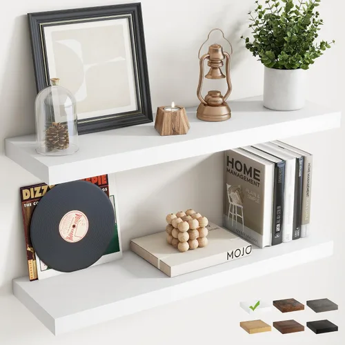 Vista 13 de Estantes flotantes cuadrados de 8 pulgadas para pared, paquete de 3, estantes de baño con veta de madera de 8"D con soportes invisibles, estantes