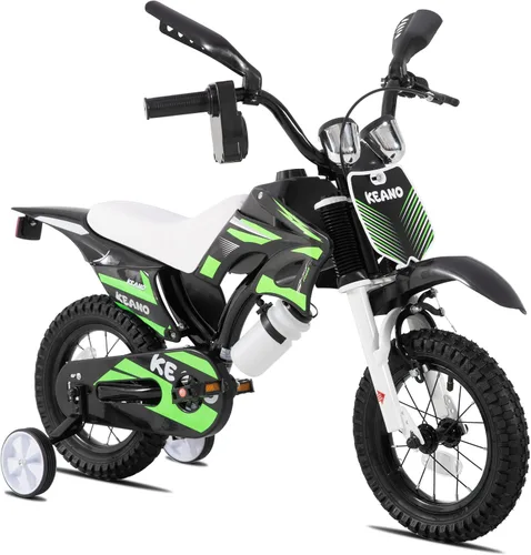 Vista 17 de KEANO - Bicicleta estilo motocross para niños y niñas de 12 y 16 pulgadas, con ruedas de entrenamiento y placa numérica, bicicletas para niños de 3
