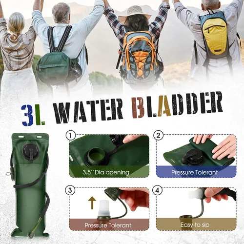 Vista 3 de Sanwuta Mochila de hidratación de 2 piezas con vejiga de agua de 3 litros, táctica ligera, 17.72 x 7.87 pulgadas, mochila de hidratación