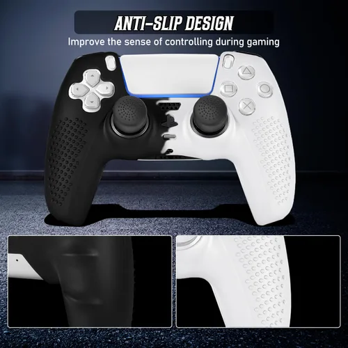 Vista 5 de PS5 Controller Skin, Anti-Slip Soft Silicone Protective Cover Case for PlayStation 5 Controller Grip Accessories, 2 Pack with 8 x Thumb Grip Caps