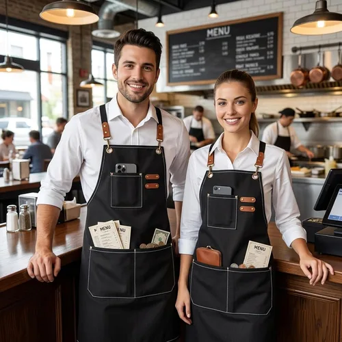 Vista 7 de Cross-Back Chef Aprons for Men and Women, Water Repellent Cotton Canvas Adjustable Work Apron with Pockets Negro