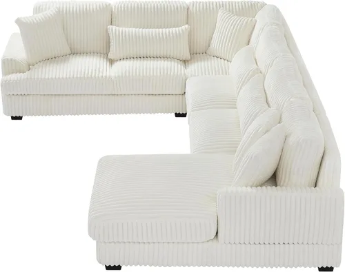 Vista 6 de Sofá modular de gran tamaño, moderno en forma de U, tapizado en pana suave con una tumbona para sala de estar