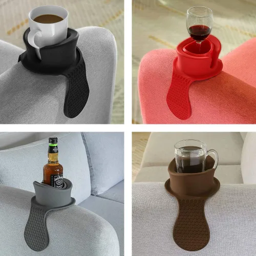 Vista 5 de Portavasos para sofá - Watruer El soporte antiderrame definitivo de silicona para tus bebidas en tu sofá o sofá - Negro