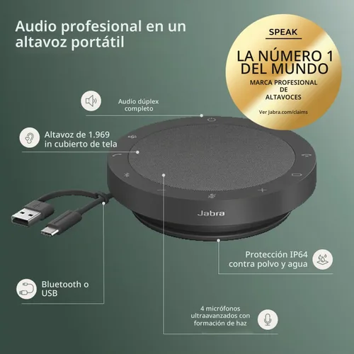 Vista 3 de Jabra Speak2 75 SE (segunda edición) Altavoz inalámbrico Bluetooth – 4 micrófonos con cancelación de ruido, altavoces de 2.559 in – Nueva función