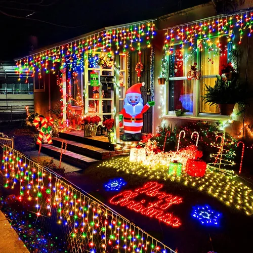 Vista 6 de Luces de Navidad para exteriores, 49 pies, 480 luces LED para exteriores, 90 tiras de luces de carámbano con 8 modos, temporizador impermeable