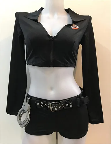 Vista 4 de Disfraz de Halloween sexy para mujer, uniforme de policía, lencería de cosplay, trajes de policía
