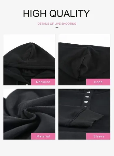 Vista 6 de Dokotoo - Sudaderas con capucha para mujer, con cuello de botón y cordón de ajuste, sudaderas casuales de manga larga