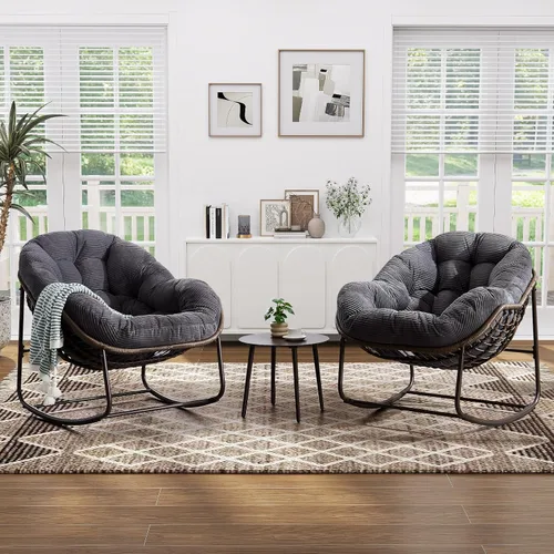 Vista 11 de Mecedora para patio al aire libre, silla mecedora de huevos de ratán para interiores, cómoda silla Papasan de gran tamaño con cojín más grueso