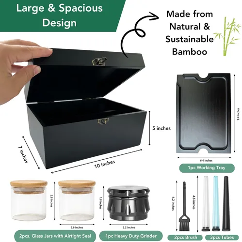 Vista 2 de Juego de cajas de almacenamiento de bambú negro decorativas de alta calidad con accesorios multiusos, divisores extraíbles, decoración de madera